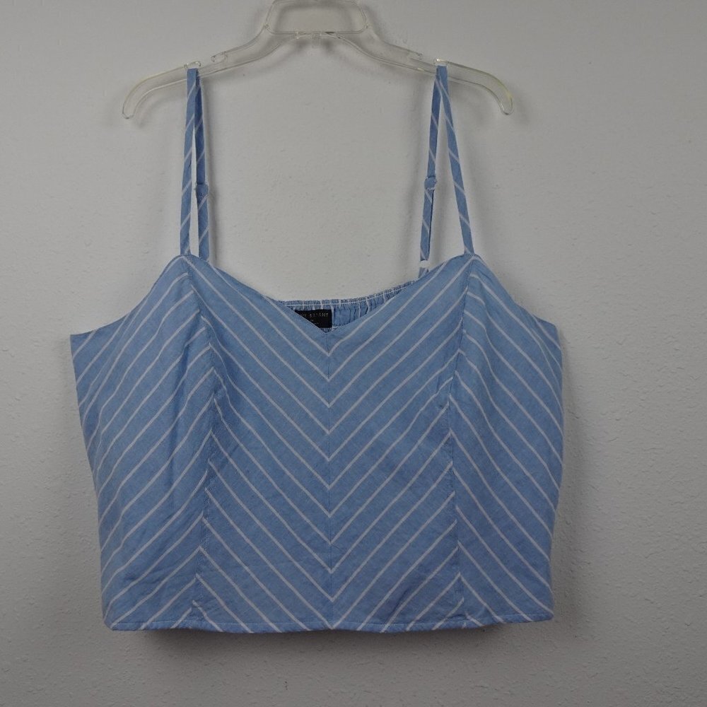 Lane Bryant Cropped Top Women's Plus Size 26 Blue Striped Linen Blend New